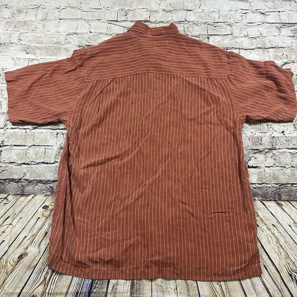 Tommy Bahama Shirt Men’s Large Orange Hawaiian‎ Flower Stripe Short Sleeve Camp - Picture 6 of 10